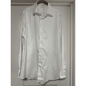 SuitSupply, Mens Traveler Button Down Long Sleeve Shirt, White, 43/17 Slim Fit